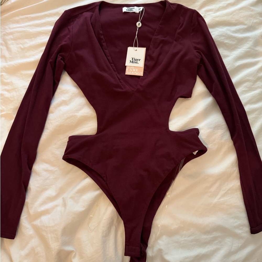 NWT Tiger Mist Burgundy Long Sleeve Cutout Bodysuit
